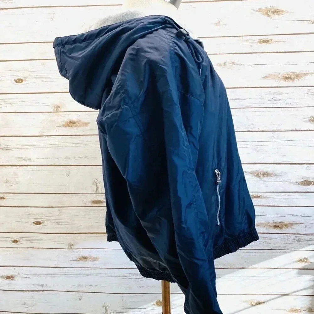 B&B SPORTS Men Zip Up Lined Hoodie Blue Casual Windbreaker Jacket Size Large - Picture 4 of 12